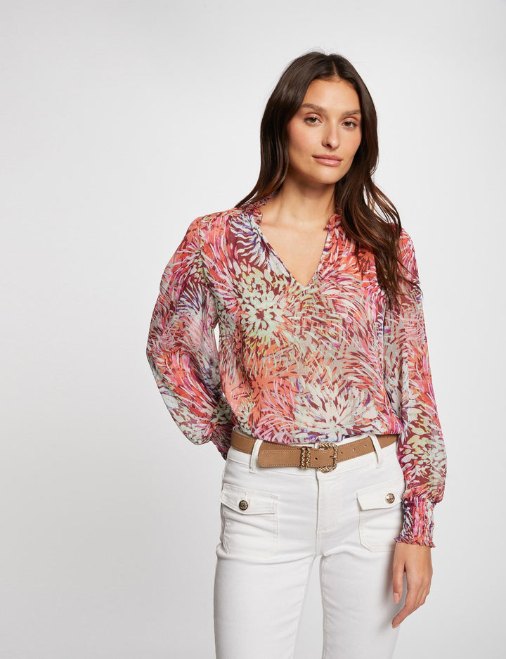 Blouse col en V imprimée
