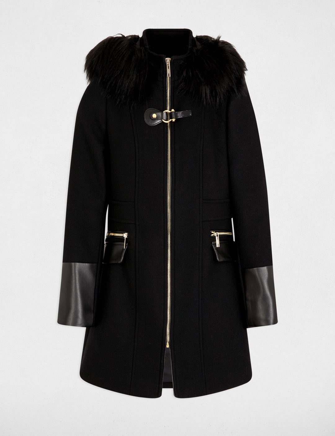Manteau droit zippé à  capuche