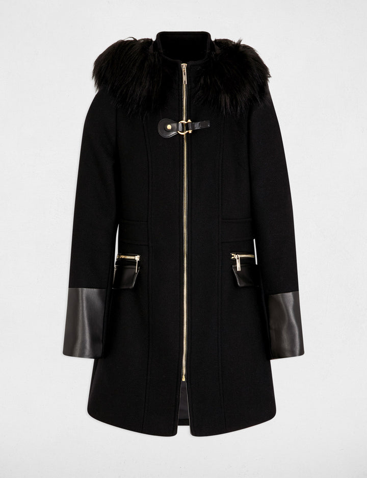 Manteau droit zippé à  capuche