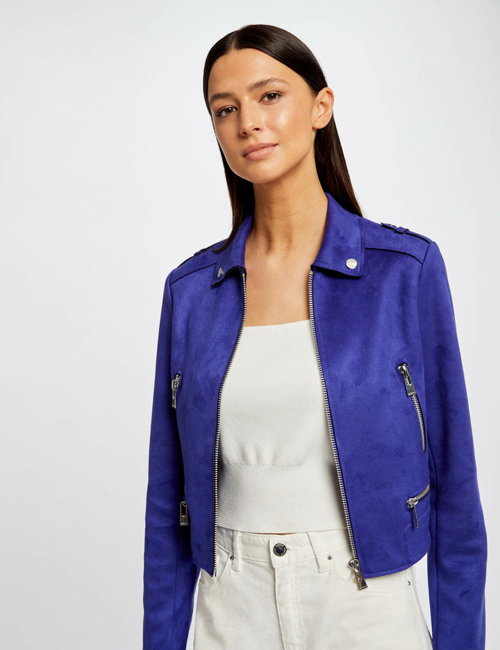 Blouson droit aspect suédine