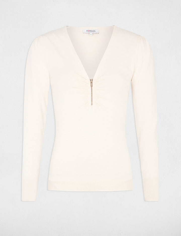 Pull col en V détail zippé