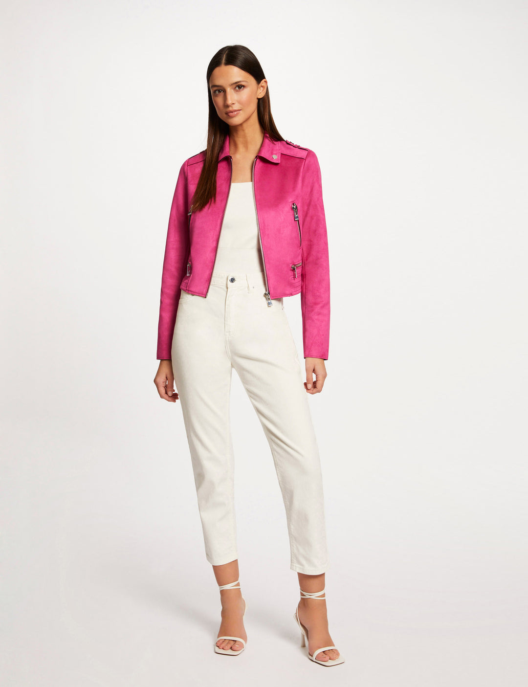 Blouson droit aspect suédine