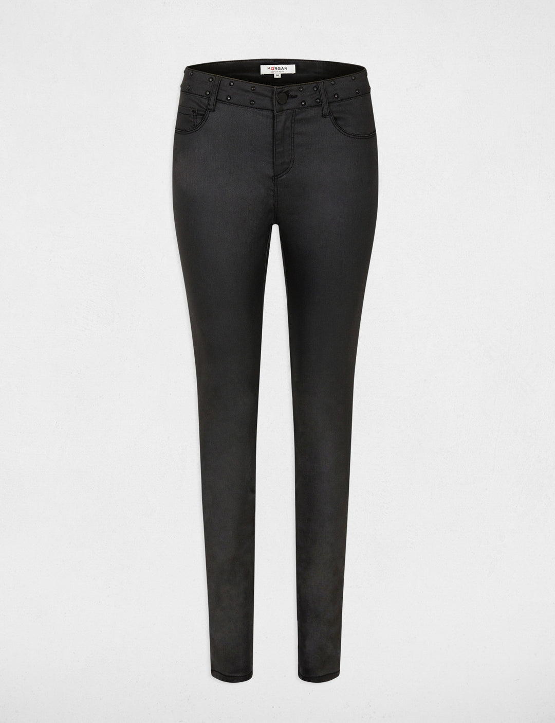 Pantalon slim enduit avec clous