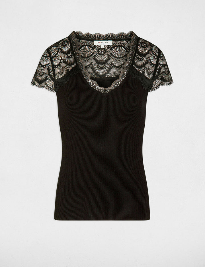 Pull manches courtes dentelle