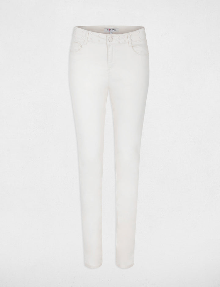 Pantalon slim enduit avec clous