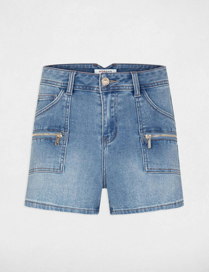 Short en jean détails zippés