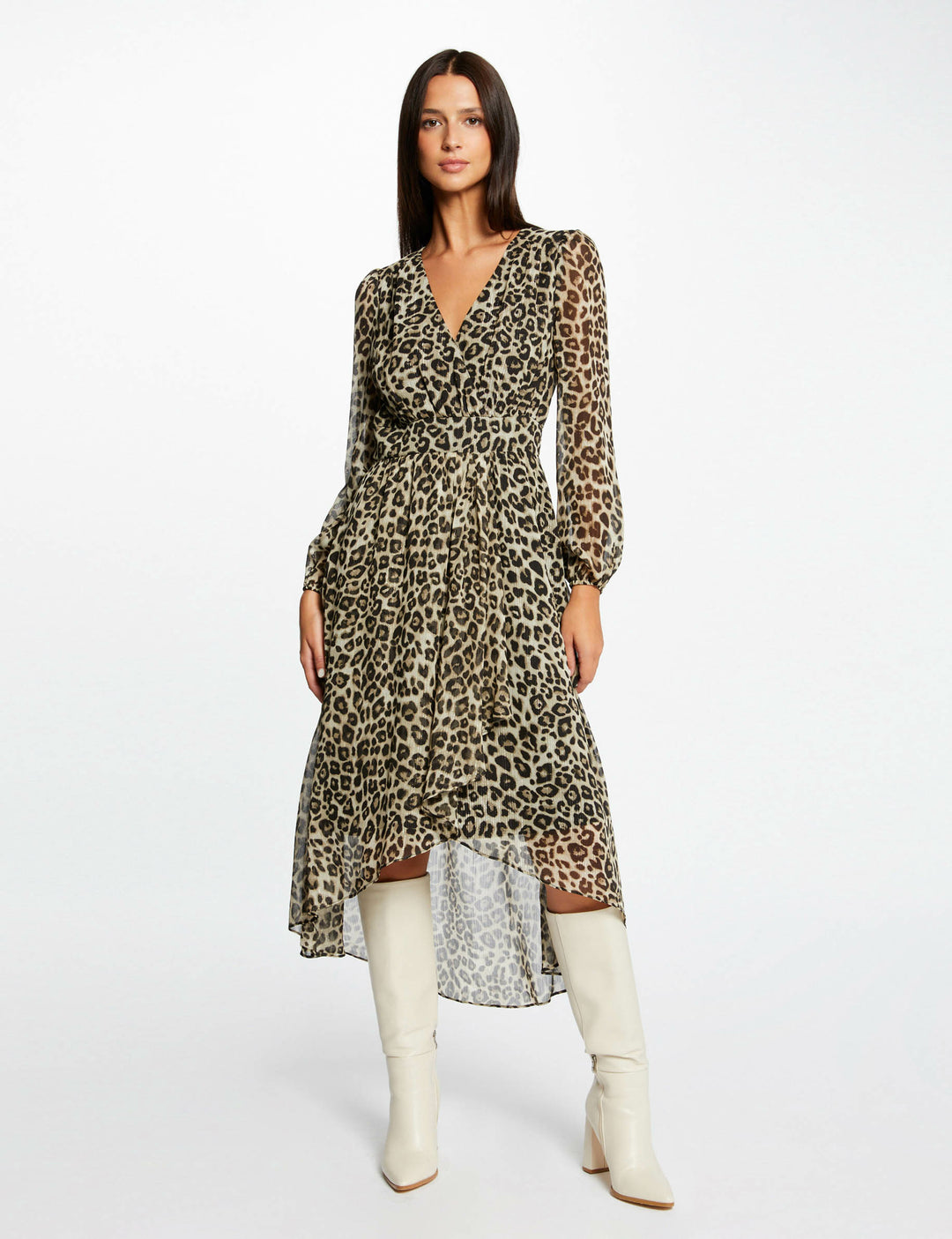 Robe midi portefeuille imprimé léopard