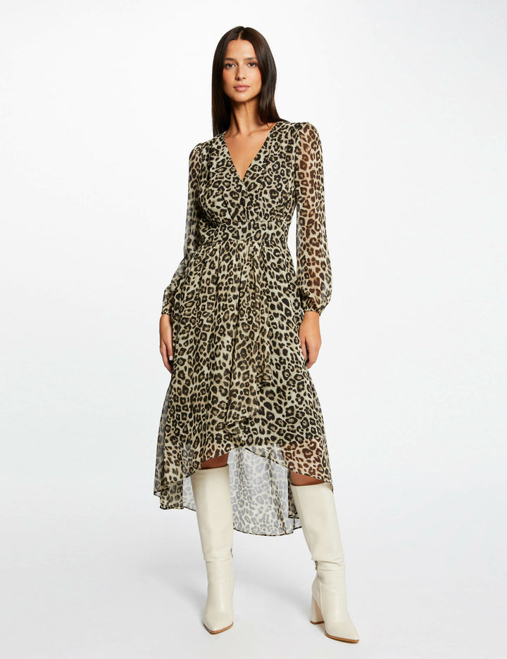 Robe midi portefeuille imprimé léopard