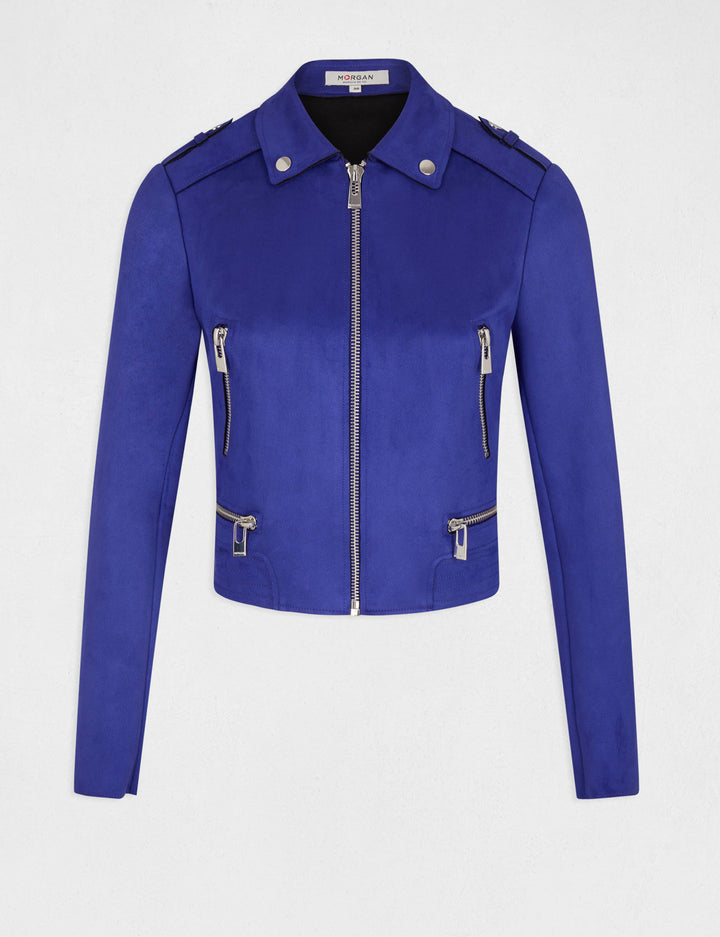 Blouson droit aspect suédine