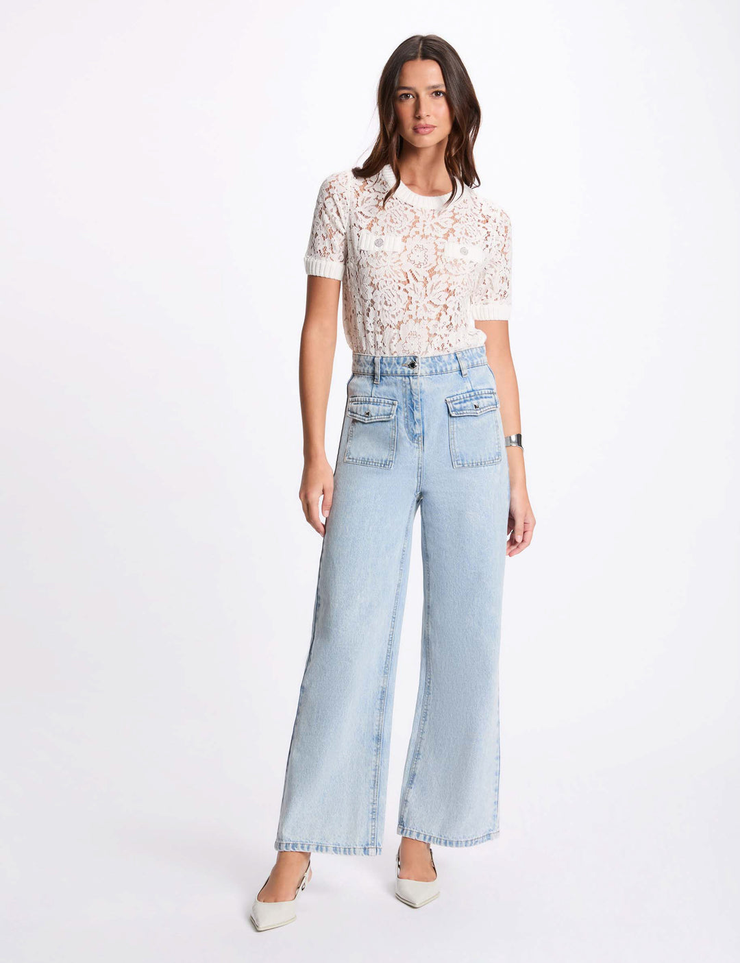 Pull manches courtes dentelle
