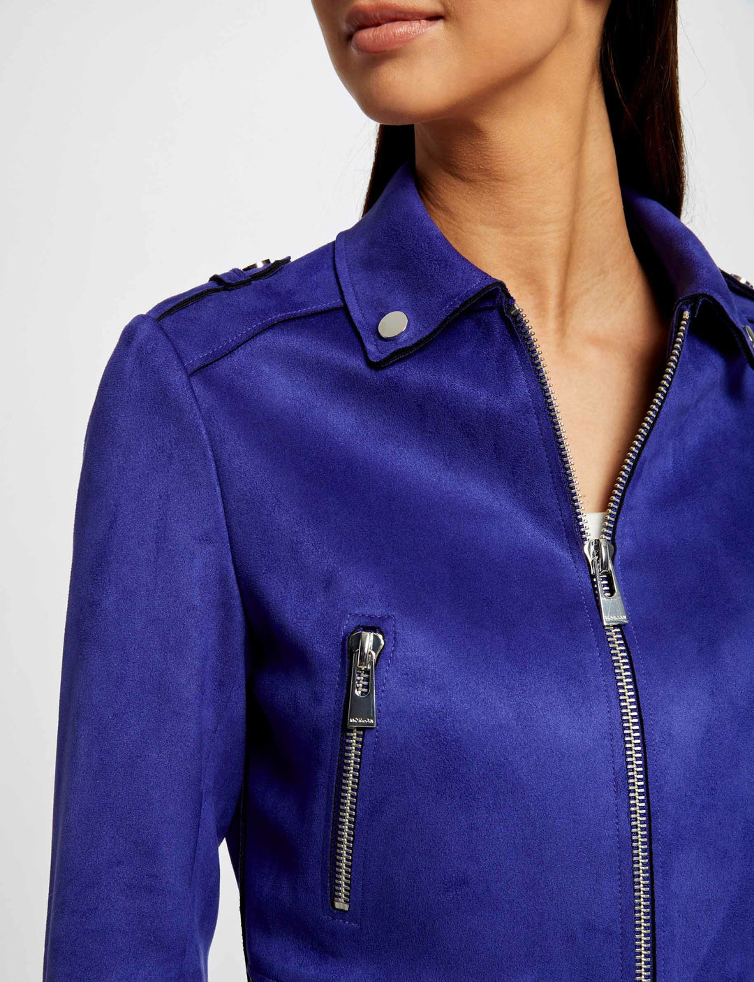 Blouson droit aspect suédine