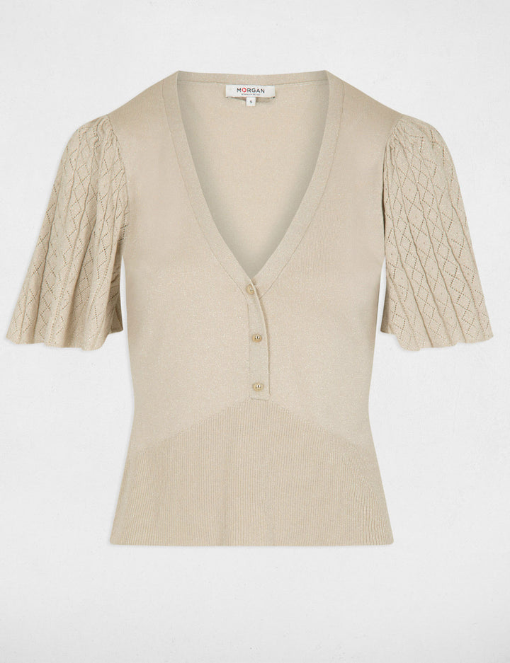 Pull col en V manches papillon