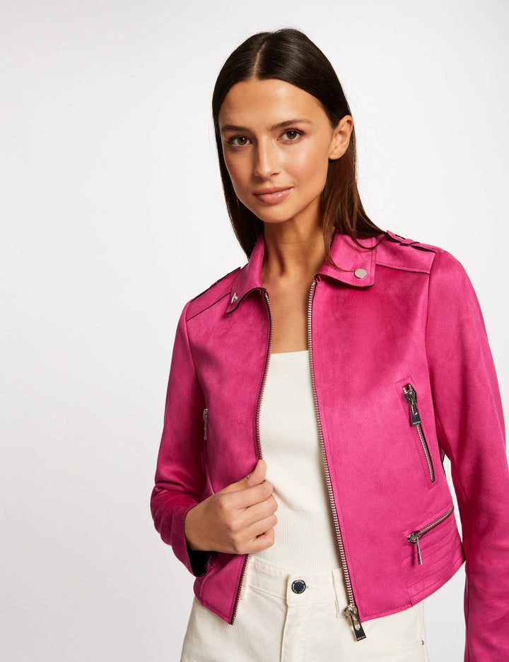 Blouson droit aspect suédine