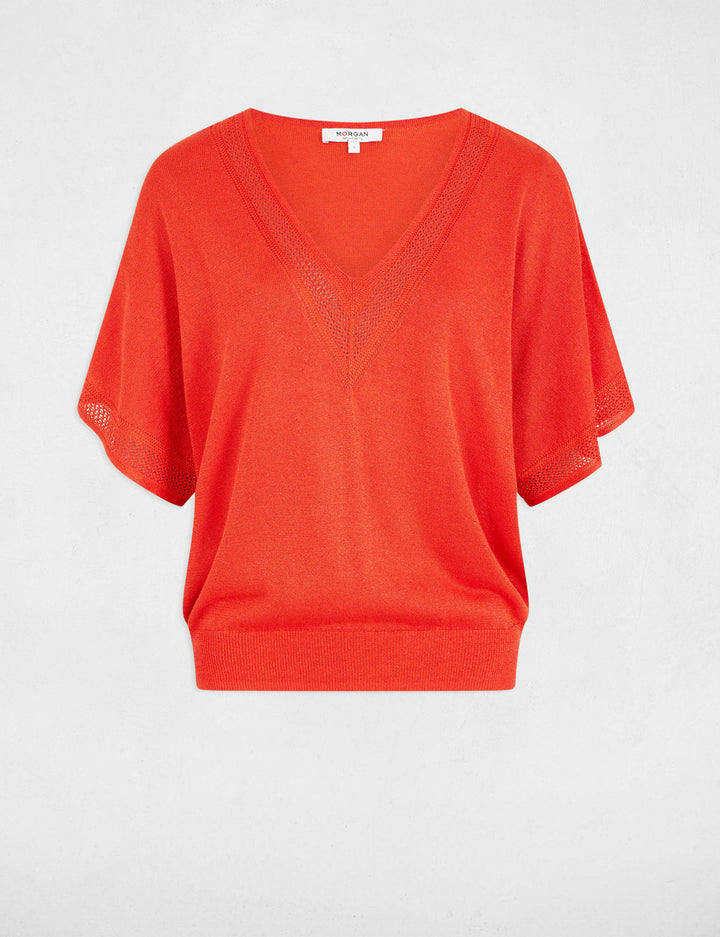 Pull col en V manches courtes