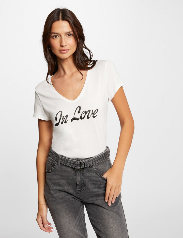 T-shirt inscription et sequins