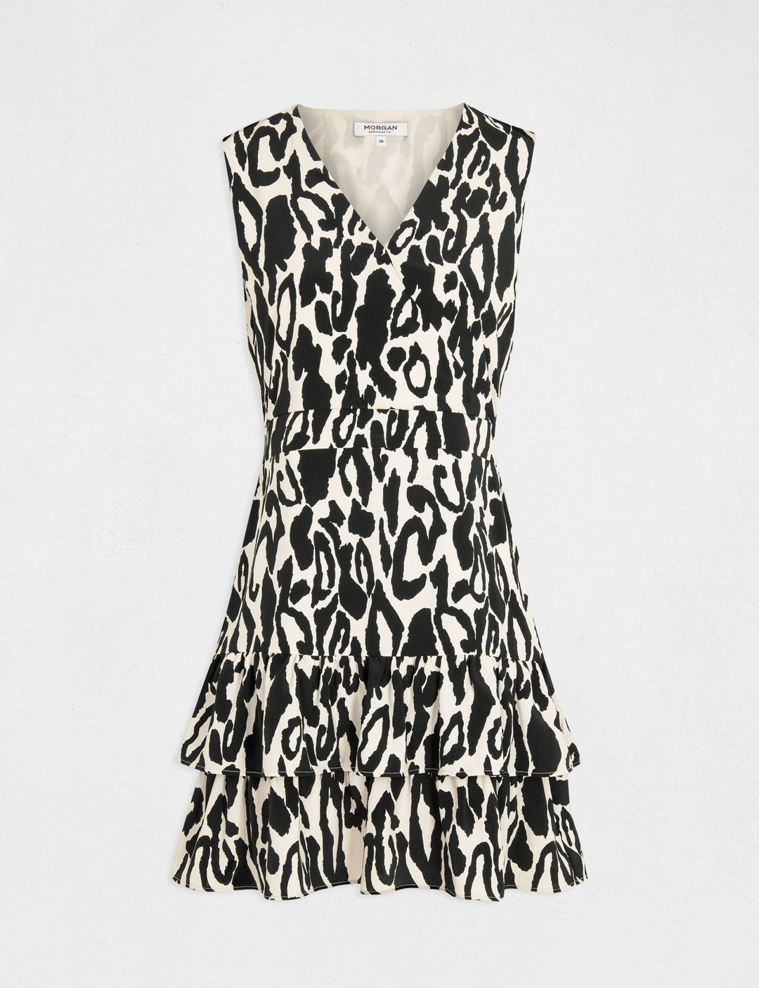 Robe cintrée à  volants imprimé animalier