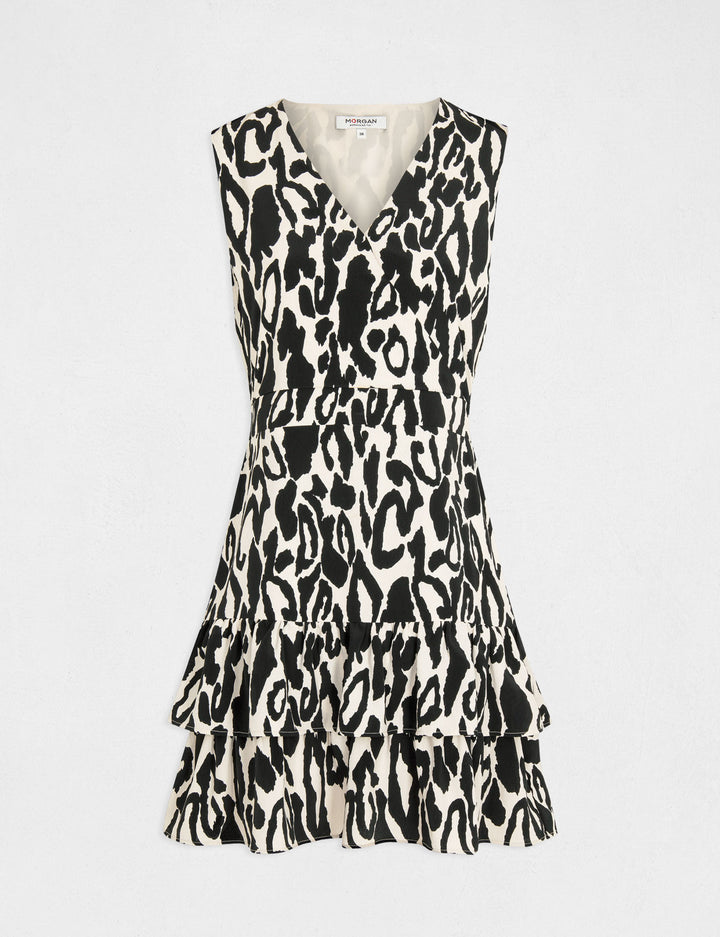 Robe cintrée à  volants imprimé animalier