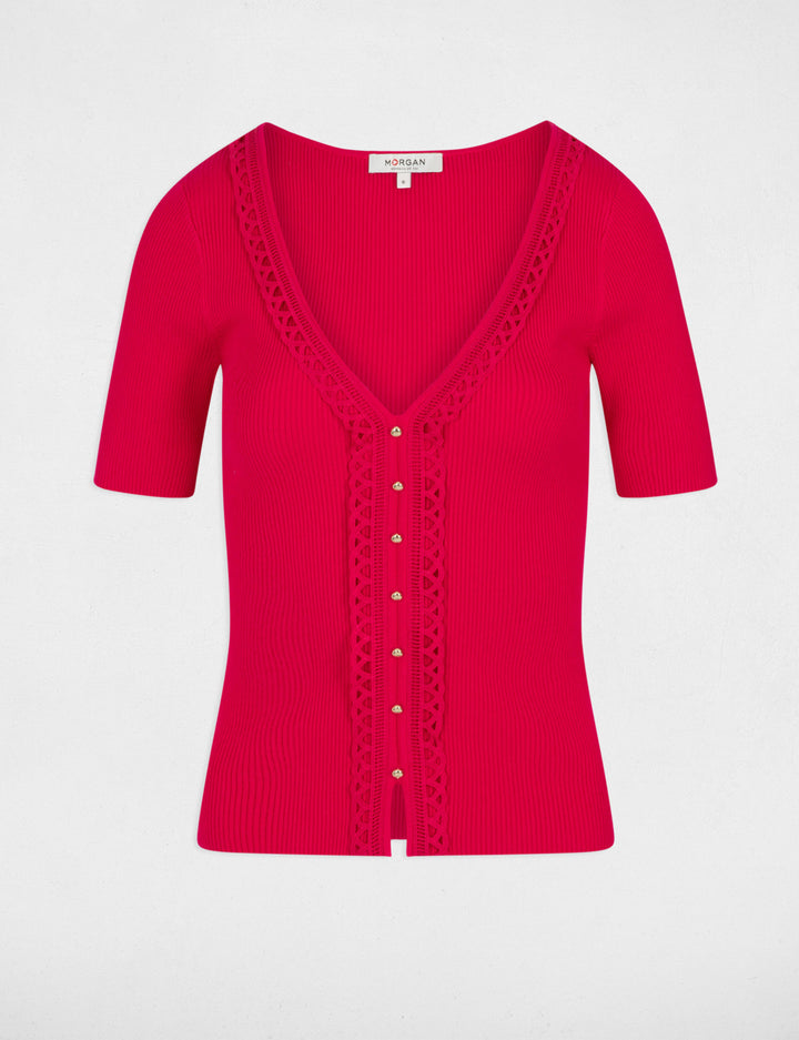 Pull col en V manches courtes