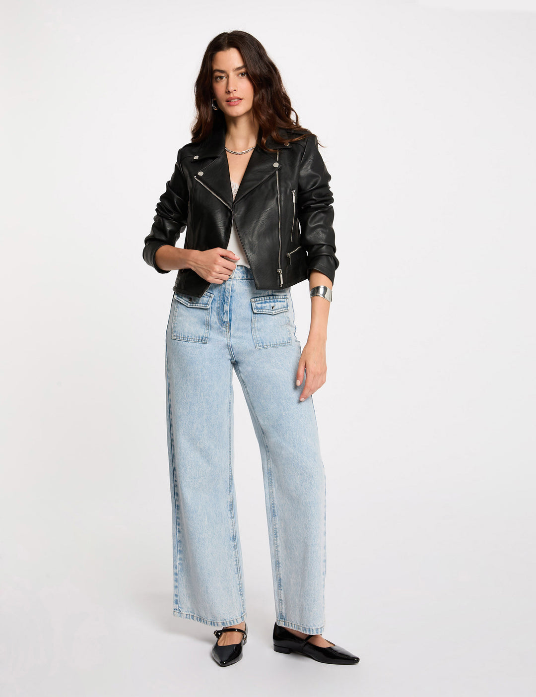 Blouson droit avec col cranté à  revers