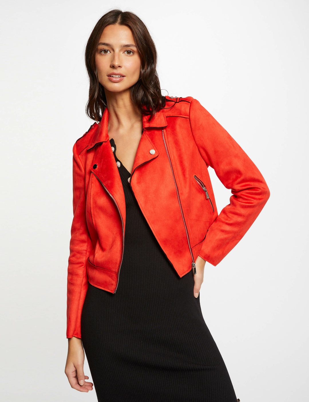 Blouson droit zippé suédine