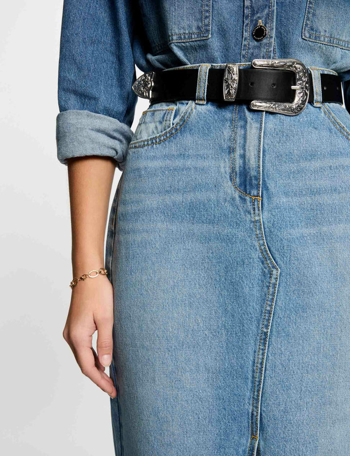 Jupe midi droite en jean