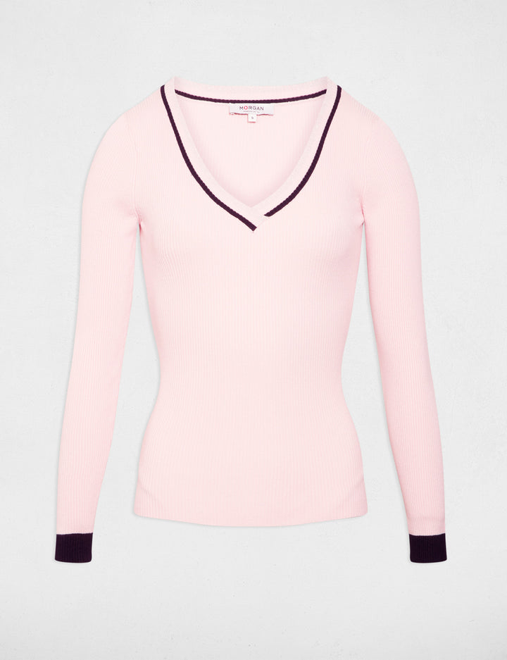 Pull manches longues col en V