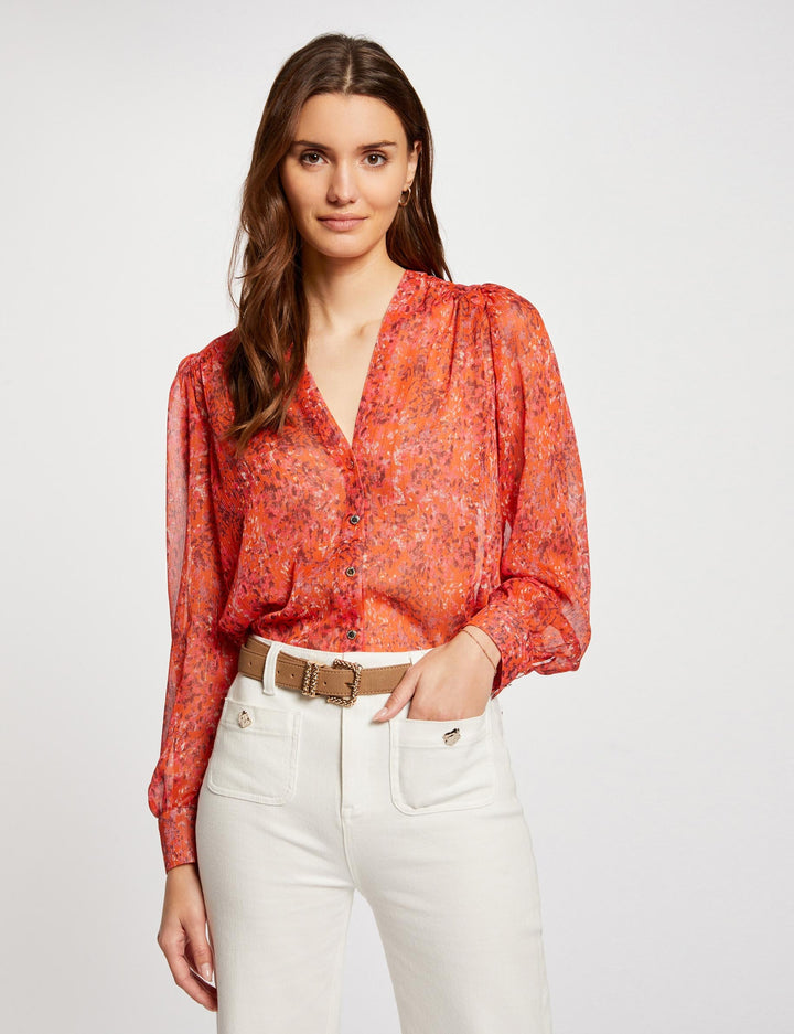 Chemise col en V imprimée