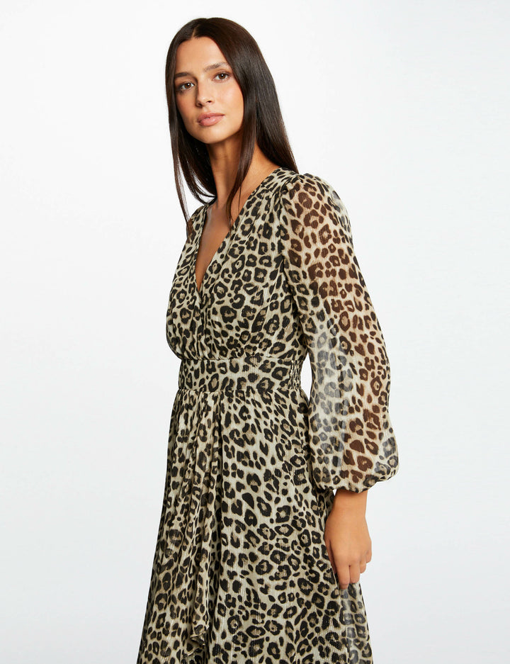 Robe midi portefeuille imprimé léopard