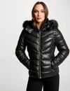 Doudoune simili cuir capuche