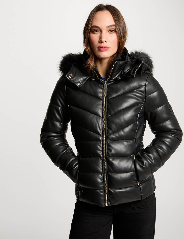 Doudoune simili cuir capuche