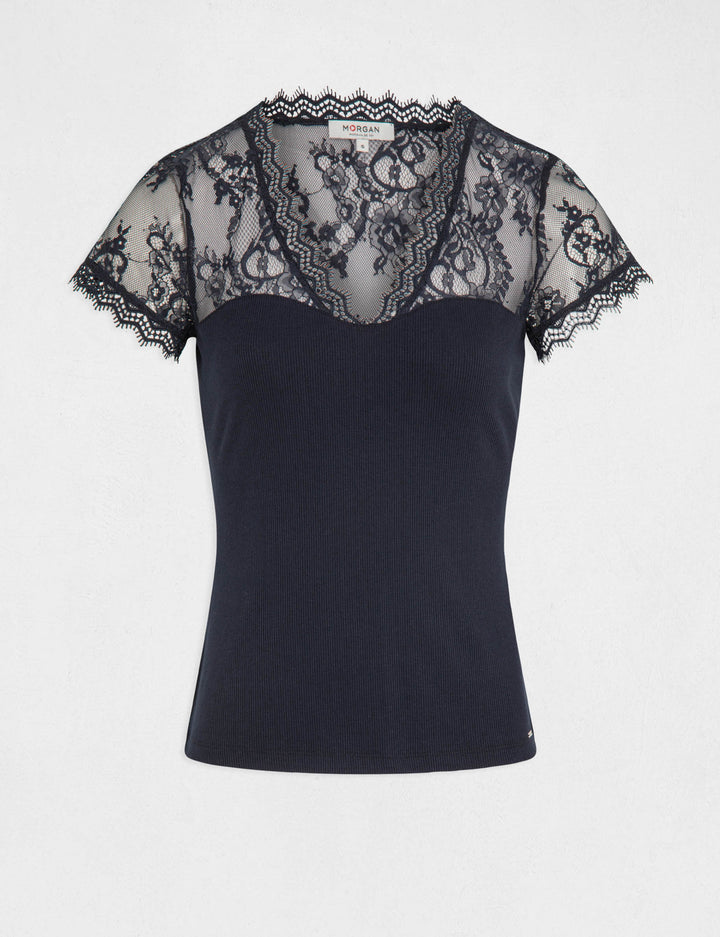 T-shirt manches courtes à  dentelle