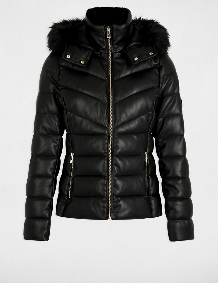 Doudoune simili cuir capuche