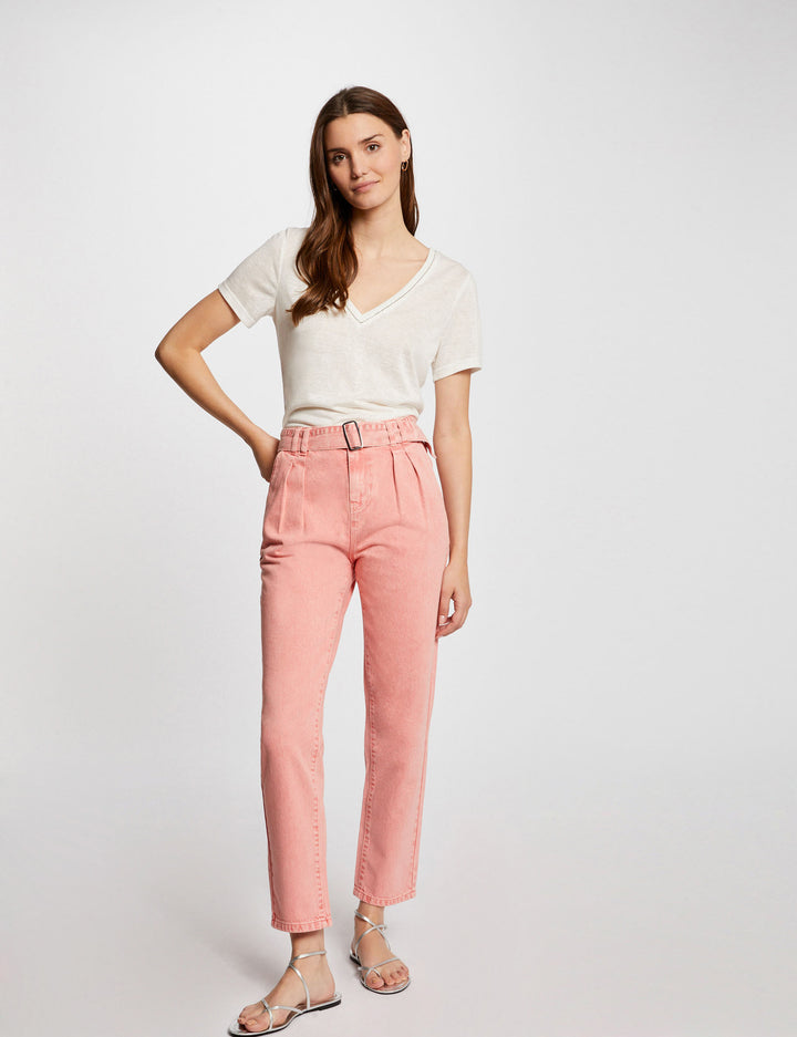 Jeans droit ceinturé 7/8ème