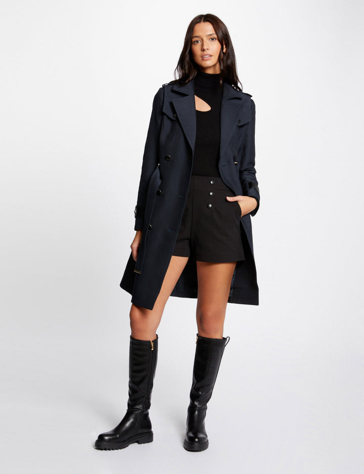 Trench ceinturé détails simili cuir