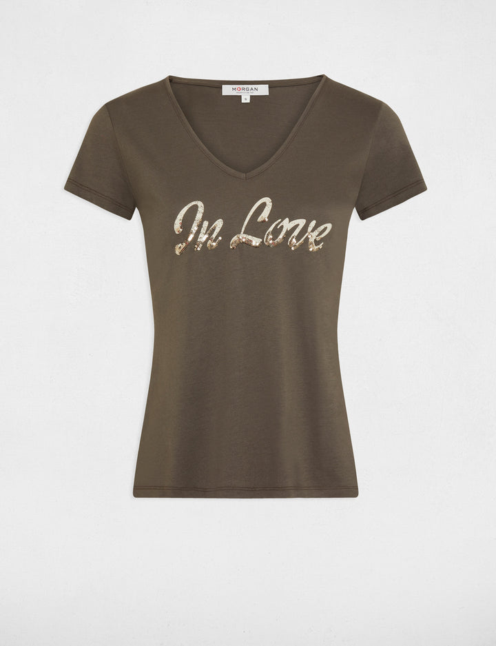 T-shirt inscription et sequins