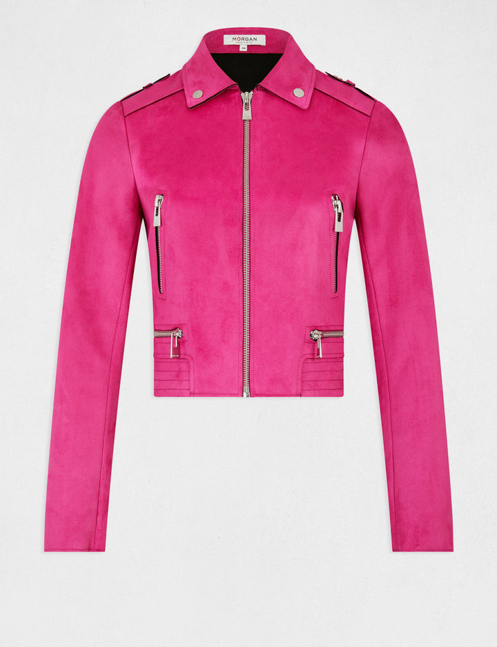 Blouson droit aspect suédine
