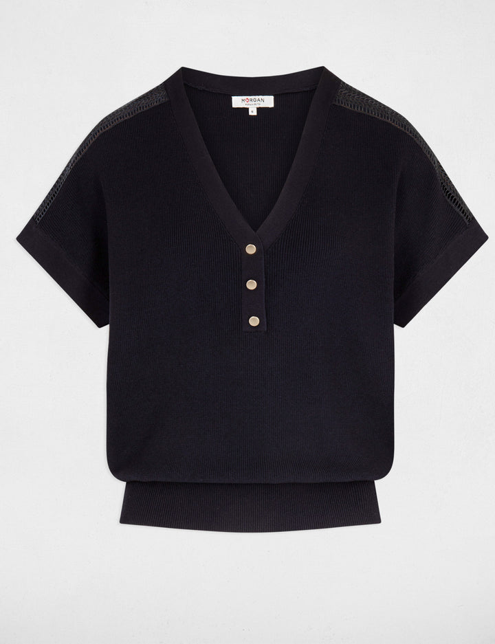 Pull col en V manches courtes
