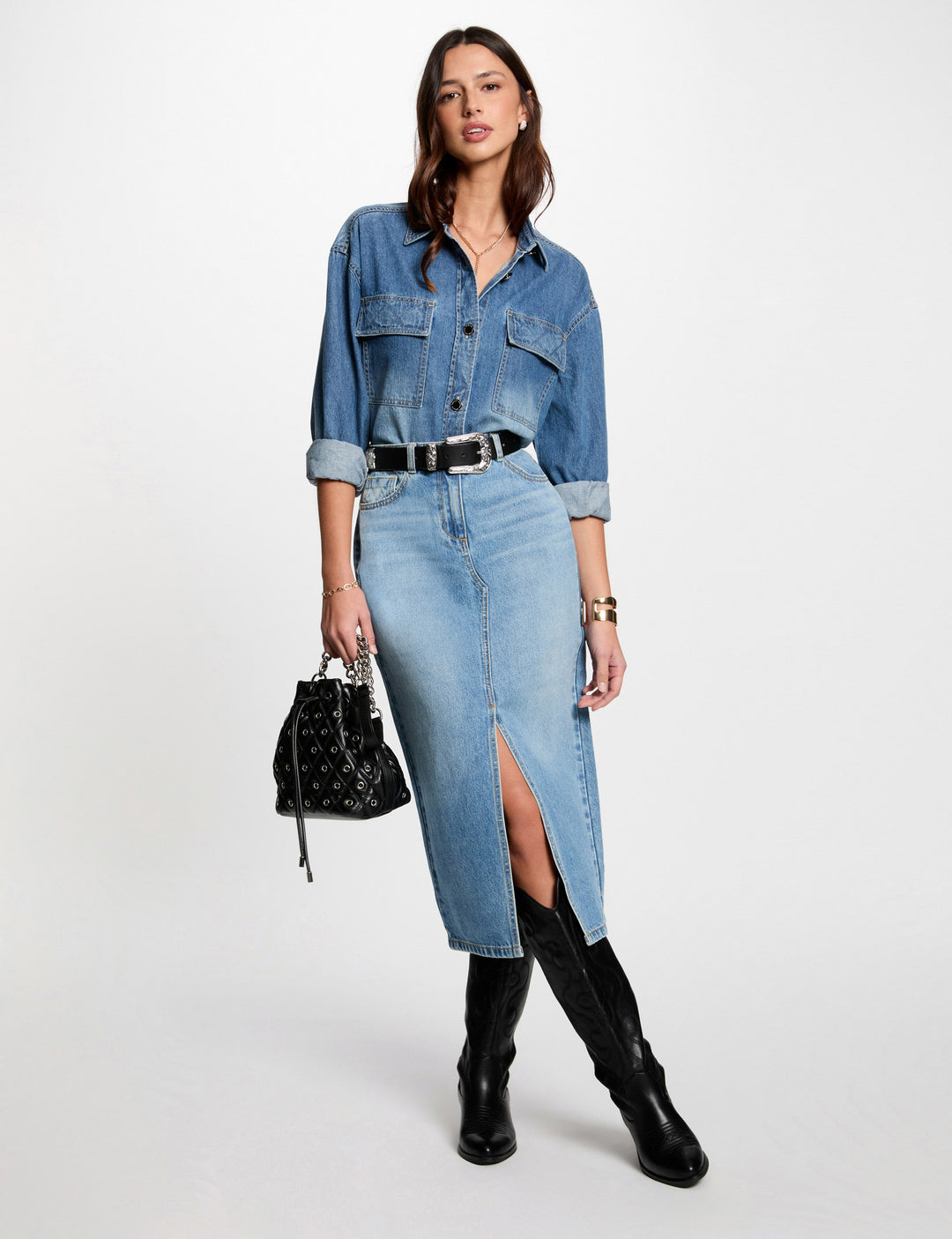 Jupe midi droite en jean