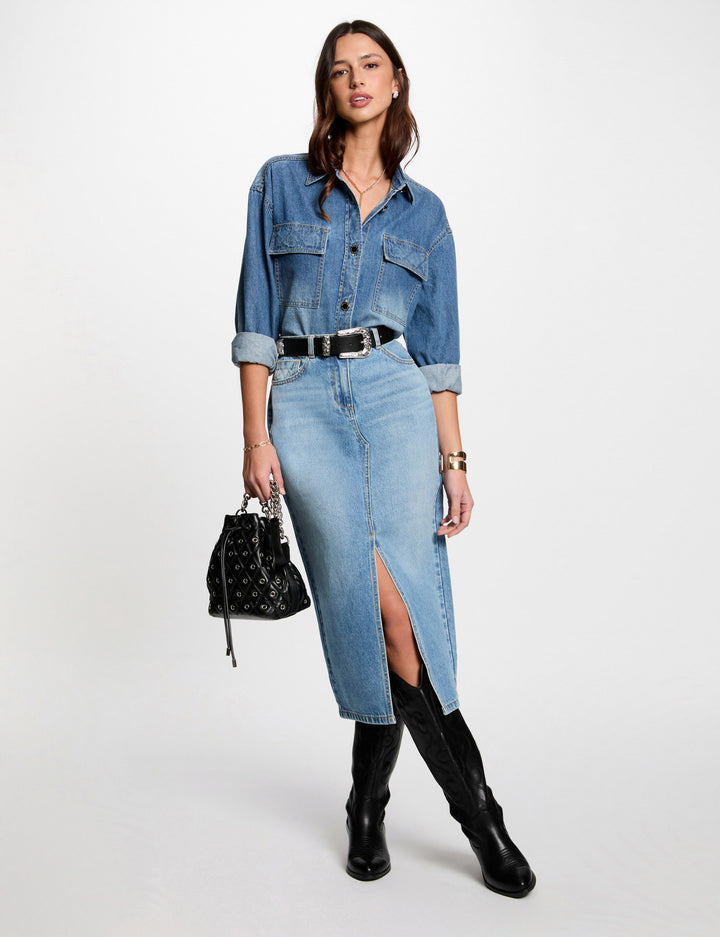 Jupe midi droite en jean