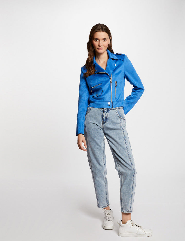 Blouson court zippé suédine