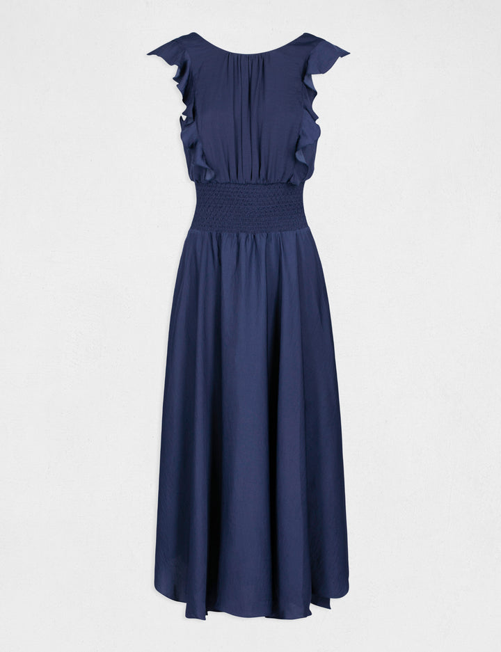 Robe longue évasée à  taille smockée