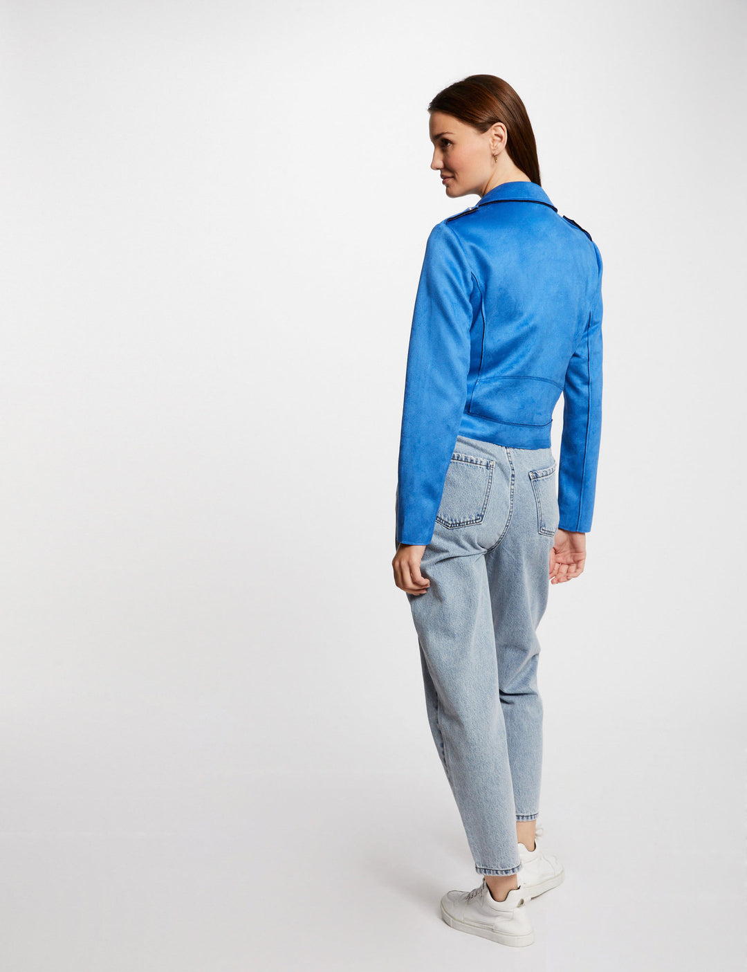 Blouson court zippé suédine