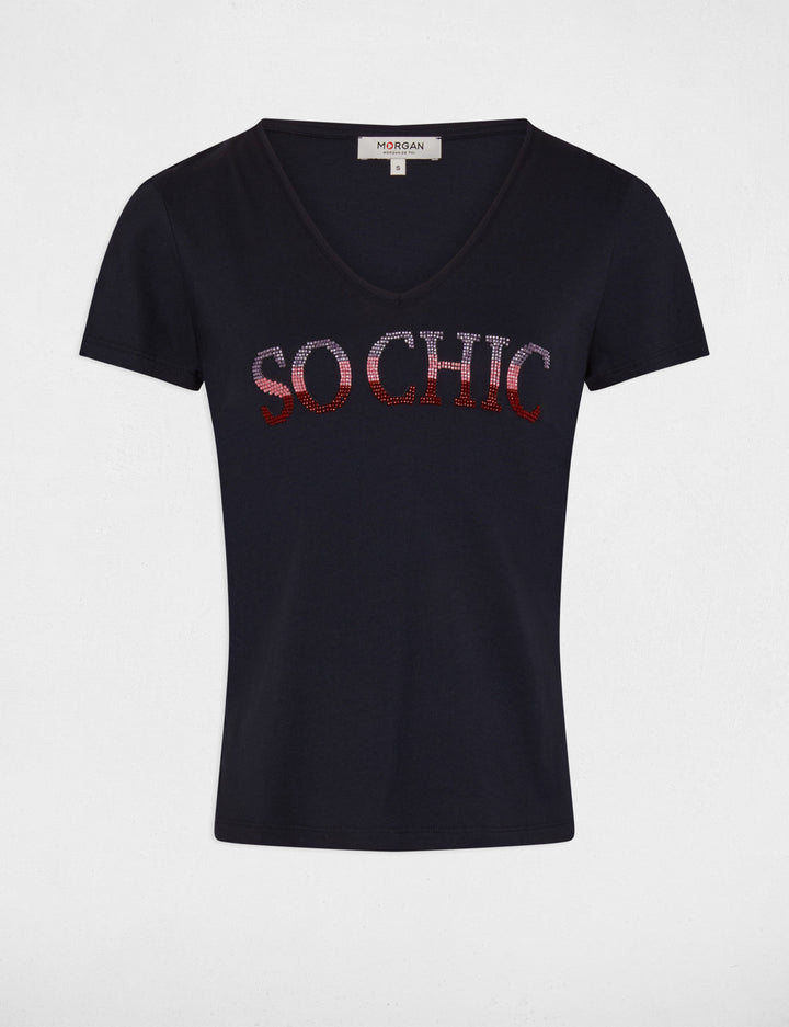 T-shirt inscription et perles