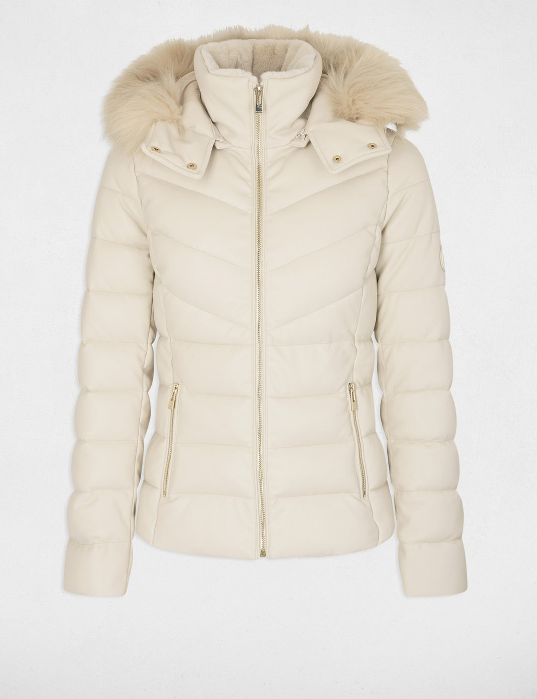 Doudoune simili cuir capuche