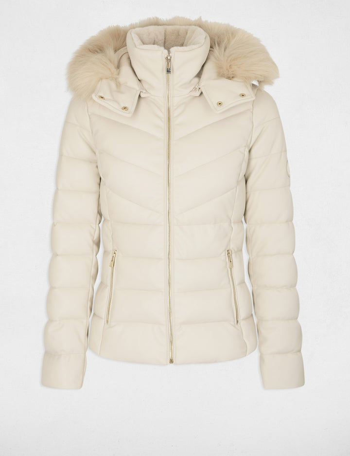 Doudoune simili cuir capuche