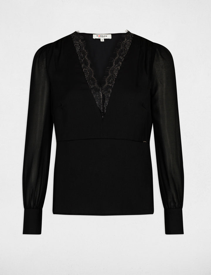 T-shirt manches longues satin à  dentelle
