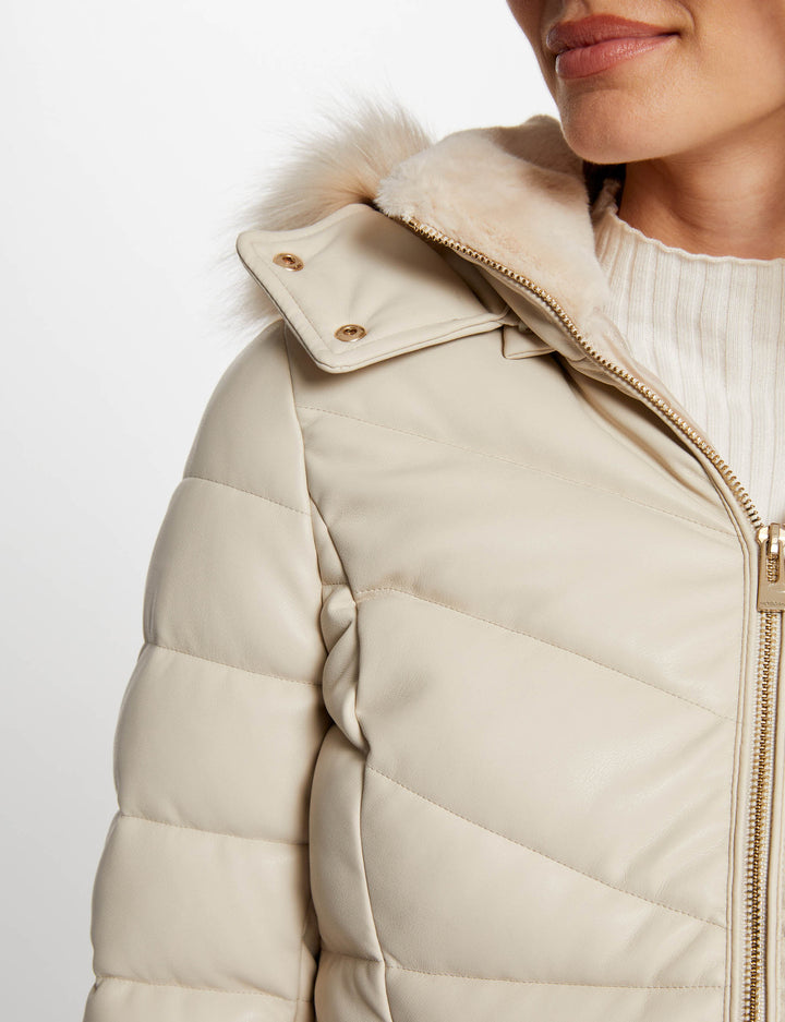 Doudoune simili cuir capuche