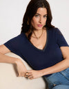 T-shirt col v perlé