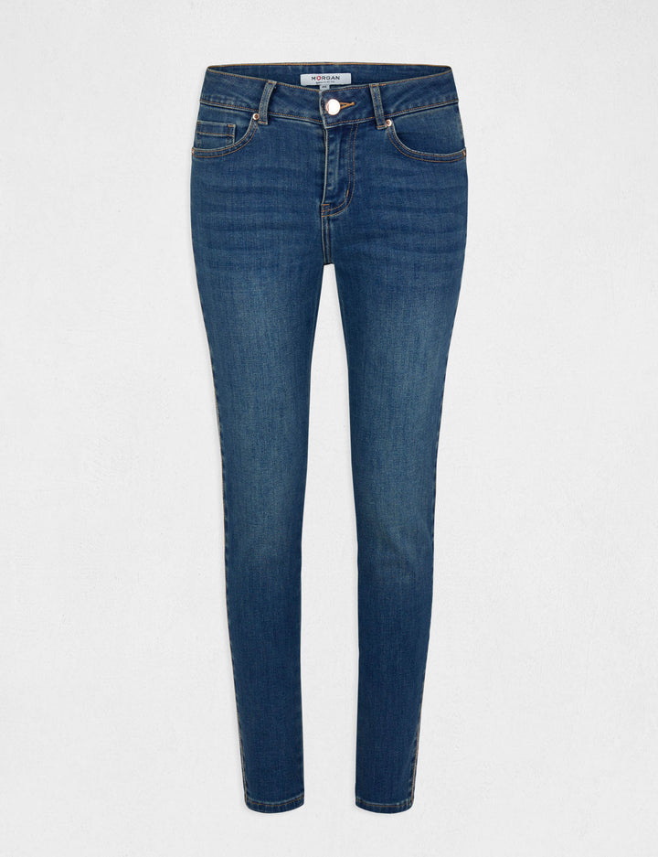 Jeans slim avec bandes strass