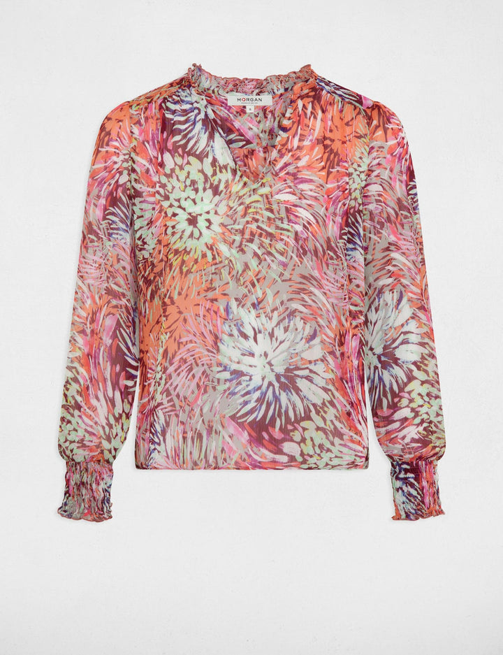 Blouse col en V imprimée